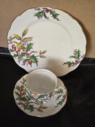 Royal Albert China Flower Of The Month Holly Pattern Cup & Saucer, Plate