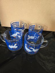 Glass Goose Design Mugs Set Of 4