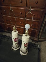 Ceramic Floral Lamps Set Of Two No Shades -tested Work