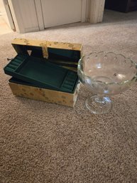 Asian 11' Jewelry Box And Glass Pedestal Bowl