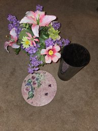 Floral Arrangement,  Clock Painted,  Metallic Style Vase