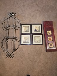 Sweet Of 2 Plate Wall Holders,  4 Framed Wine At, Tuscan Wall Decor