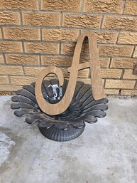 Gray Glass Pedestal Bowl With Wooden 'A'