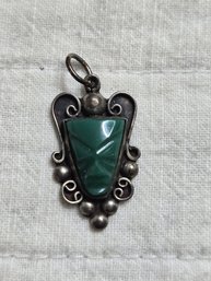 Sterling Green Stone Carving Pendent