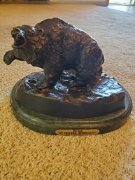 Bronze Remington Bear Sculpture Marble Base 12'w X 9'd X 8'h