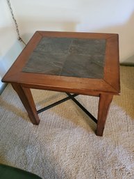 Side Table Wood Slate Wrought Iron