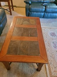 Oak Slate Wrought Iron Coffee Table