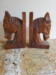 Hand Carved Wood Book Ends