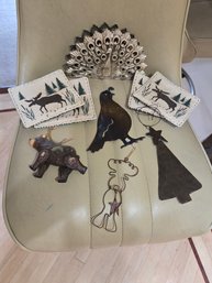 Peacock Napkin Holder, Moose Coasters, 4 Ornaments