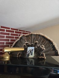 Brass Lamp, Turkey Feather Decor