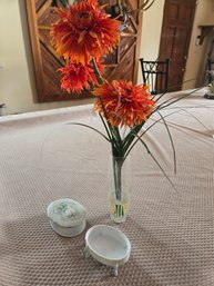 Vintage Trinket Boxes,  Faux Floral With Vase