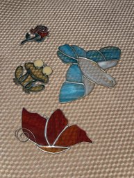 Stained Glass Set Of 4  - Frog, Bird, Butterfly, Flower