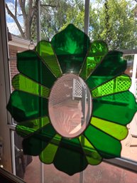 Vintage Green Stained Glass Duck Design As Is Cracked