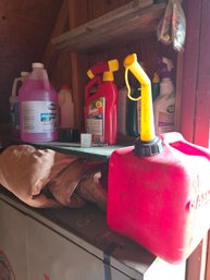 Gasoline Holder, Misc Garden And Antifreeze Bottles