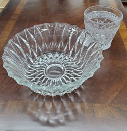 Glass Cut Bowl And Sugar