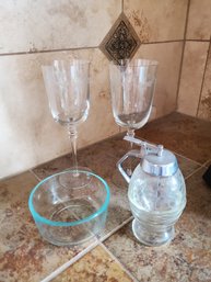 Wine Glasses 2 Etched,  Glass Bowl,  Kitchen Item