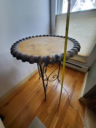 Brown Top Metal Base Round Side Table