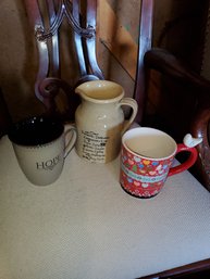 Ceramic Pitcher. 2 Coffee Mugs