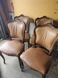 Antique Style Brown Leather Chairs Set Of 4