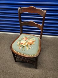 Antique Side Chair Teal Emb Seat Pad