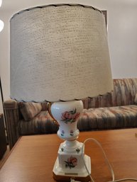 Vintage White Rose Design Lamp With Shade - 21'H