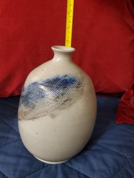 Pottery Vase Cream With Blue Tan Design 5.5'W X 7.5'H