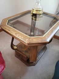 Vintage Glass Top Side Table (1) A 27'd X 22'w