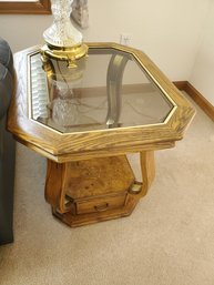 Vintage Glass Top Side Table (1) B 27'D X 22'W