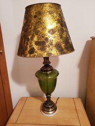 Vintage Green Glass Table Lamp With Gold Shade 33'H