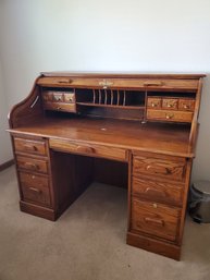 Oak Rolltop Desk With Key  53.5'W X 45'H X 29'D