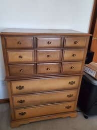 Vintage Early American Style Solid Rock Maple Tall Boy  Dresser With 6 Drawers  36'W X 18'D X 46.5'H