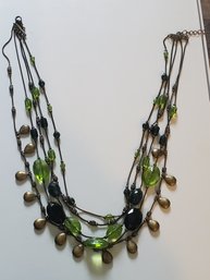 Vintage Style Green Beads 5 Stands Necklace
