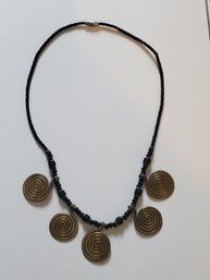 Necklace 5 Copper Swirl Design With Black Beads 7'