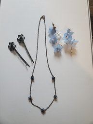 Necklace 8', Earrings, Hair Pins Set