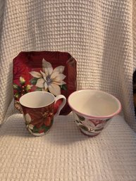 Poinsettia Plate And Mug, Floral Cup