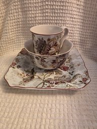 223 Fifth Tan Floral Plate,  Bowl,  N Cup
