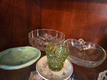 Glass Bowls (2), Green Bowl,  Plate,  Candle Holde