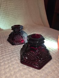 Avon Red Ruby Candle Holder Set Of 2