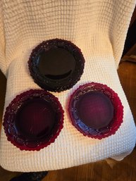 Avon Red Ruby Round Platter Plates (3)