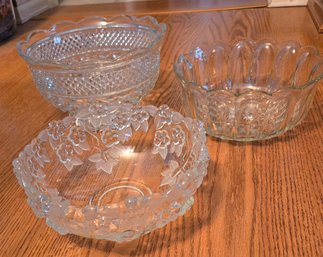 Glass Cut Serving Bowls Set Of 3