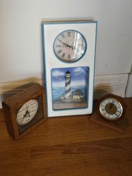 Clocks: Light House,  Football,  Wood- Set Of 3
