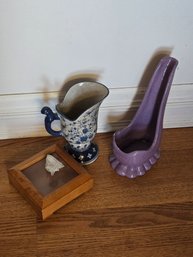 Set Of 4-  Vase, Pipe Holder, Stone, Box