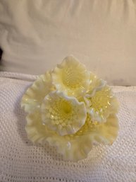 Vintage Glass Yellow White Flower Bowl 3 Flowers