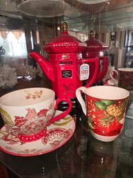Red British Tea Pot, Tea Cup/saucer, Tea Cup
