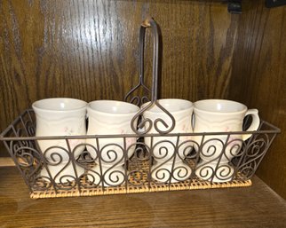 Pfaltzgraff Mug Set Of 4 With Wire Basket
