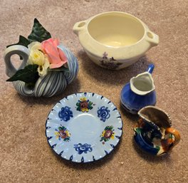 Set Of 5 - Vase, Pitchers, Plate, Swan Floral