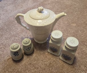 Cream Tea Pot,  2 Sweets Of Salt And Pepper Shakers