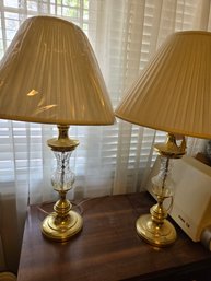 Glass Gold Lamps With Shades Set Of 2