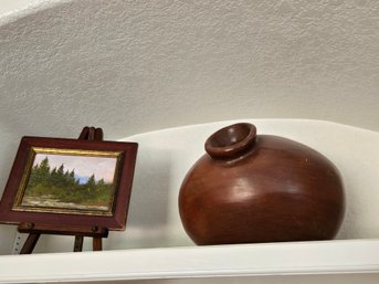Vase Brown With Framed Small Art With Easel