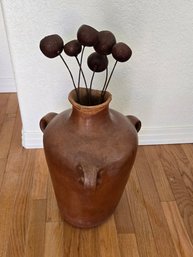 Vase 3 Handled Brown With Foliage